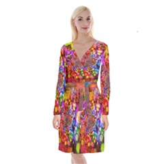 Bokeh Color Light Points Pattern Long Sleeve Velvet Front Wrap Dress by Wegoenart