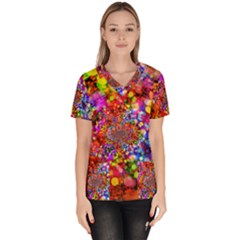 Bokeh Color Light Points Pattern Women s V-neck Scrub Top by Wegoenart