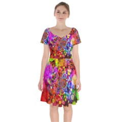 Bokeh Color Light Points Pattern Short Sleeve Bardot Dress by Wegoenart