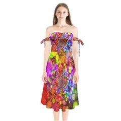 Bokeh Color Light Points Pattern Shoulder Tie Bardot Midi Dress by Wegoenart