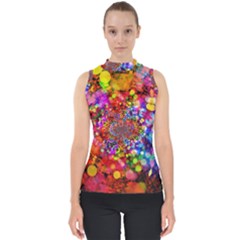 Bokeh Color Light Points Pattern Mock Neck Shell Top by Wegoenart