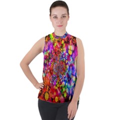 Bokeh Color Light Points Pattern Mock Neck Chiffon Sleeveless Top by Wegoenart