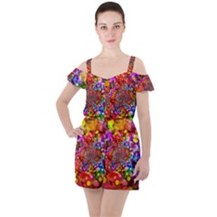 Bokeh Color Light Points Pattern Ruffle Cut Out Chiffon Playsuit by Wegoenart