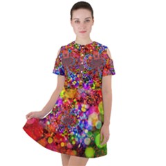 Bokeh Color Light Points Pattern Short Sleeve Shoulder Cut Out Dress  by Wegoenart