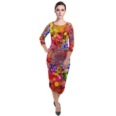 Bokeh Color Light Points Pattern Quarter Sleeve Midi Velour Bodycon Dress by Wegoenart