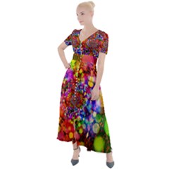 Bokeh Color Light Points Pattern Button Up Short Sleeve Maxi Dress