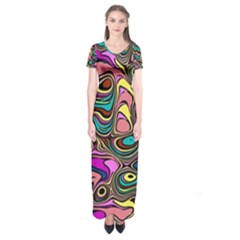 Bending Turn Distort Wave Modern Short Sleeve Maxi Dress by Wegoenart