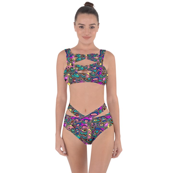 Bending Turn Distort Wave Modern Bandaged Up Bikini Set 