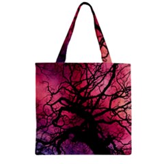 Trees Silhouette Sky Clouds Sunset Zipper Grocery Tote Bag by Wegoenart