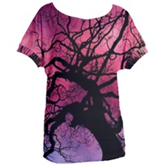 Trees Silhouette Sky Clouds Sunset Women s Oversized Tee