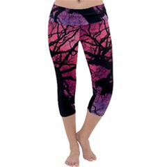 Trees Silhouette Sky Clouds Sunset Capri Yoga Leggings by Wegoenart