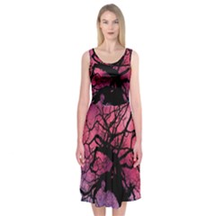 Trees Silhouette Sky Clouds Sunset Midi Sleeveless Dress by Wegoenart