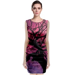 Trees Silhouette Sky Clouds Sunset Sleeveless Velvet Midi Dress by Wegoenart