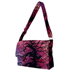 Trees Silhouette Sky Clouds Sunset Full Print Messenger Bag (l)