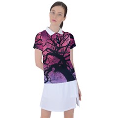 Trees Silhouette Sky Clouds Sunset Women s Polo Tee