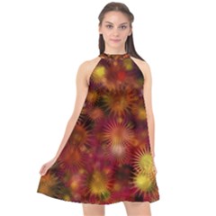 Star Abstract Background Wallpaper Halter Neckline Chiffon Dress 