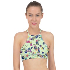 Flowers Ornament Decoration Racer Front Bikini Top