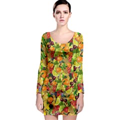 Background Pattern Structure Fruit Long Sleeve Bodycon Dress by Wegoenart