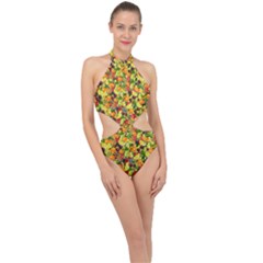 Background Pattern Structure Fruit Halter Side Cut Swimsuit by Wegoenart