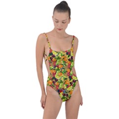 Background Pattern Structure Fruit Tie Strap One Piece Swimsuit