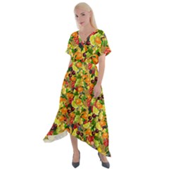 Background Pattern Structure Fruit Cross Front Sharkbite Hem Maxi Dress