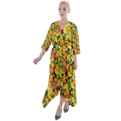 Background Pattern Structure Fruit Quarter Sleeve Wrap Front Maxi Dress by Wegoenart