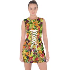 Background Pattern Structure Fruit Lace Up Front Bodycon Dress