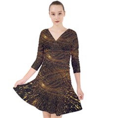 Quantum Physics Wave Particles Quarter Sleeve Front Wrap Dress by Wegoenart