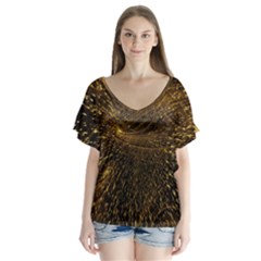 Quantum Physics Wave Particles V-neck Flutter Sleeve Top by Wegoenart