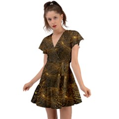 Quantum Physics Wave Particles Flutter Sleeve Wrap Dress