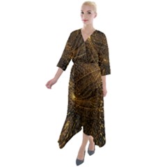 Quantum Physics Wave Particles Quarter Sleeve Wrap Front Maxi Dress