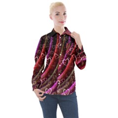 Bokeh Heart Love Romance Women s Long Sleeve Pocket Shirt