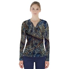 Leaf Leaves Fall Foliage Structure V-neck Long Sleeve Top by Wegoenart