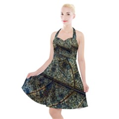 Leaf Leaves Fall Foliage Structure Halter Party Swing Dress  by Wegoenart