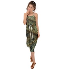 Leaf Leaves Fall Foliage Structure Waist Tie Cover Up Chiffon Dress