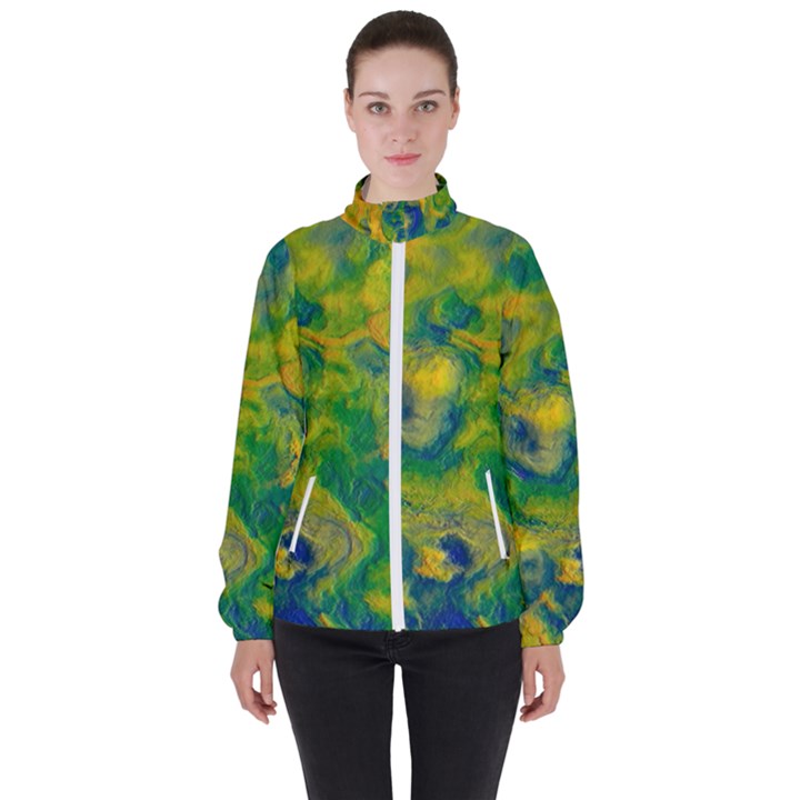 Abstract Texture Background Color Women s High Neck Windbreaker