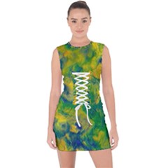 Abstract Texture Background Color Lace Up Front Bodycon Dress