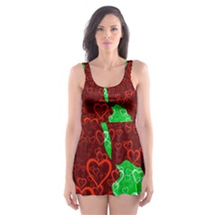 Love Lovers Romance Background Skater Dress Swimsuit by Wegoenart