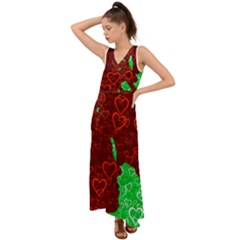 Love Lovers Romance Background V-neck Chiffon Maxi Dress