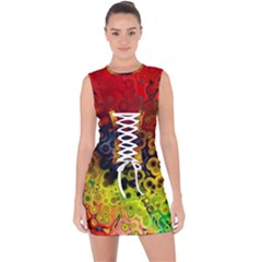 Color Abstract Colorful Art Lace Up Front Bodycon Dress