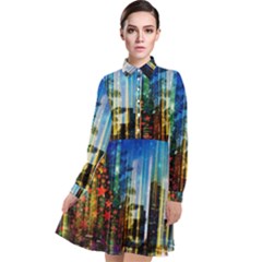 Skyline Frankfurt Christmas Star Long Sleeve Chiffon Shirt Dress