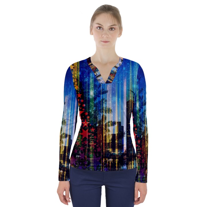 Skyline Frankfurt Christmas Star V-Neck Long Sleeve Top