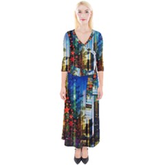 Skyline Frankfurt Christmas Star Quarter Sleeve Wrap Maxi Dress