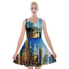 Skyline Frankfurt Christmas Star Velvet Skater Dress by Wegoenart