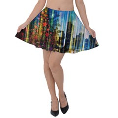 Skyline Frankfurt Christmas Star Velvet Skater Skirt by Wegoenart