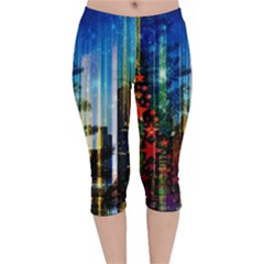 Skyline Frankfurt Christmas Star Velvet Capri Leggings 