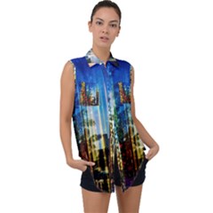 Skyline Frankfurt Christmas Star Sleeveless Chiffon Button Shirt