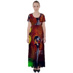 Cute Little Harlequin High Waist Short Sleeve Maxi Dress