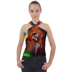 Cute Little Harlequin Cross Neck Velour Top by FantasyWorld7