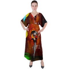 Cute Little Harlequin V-neck Boho Style Maxi Dress